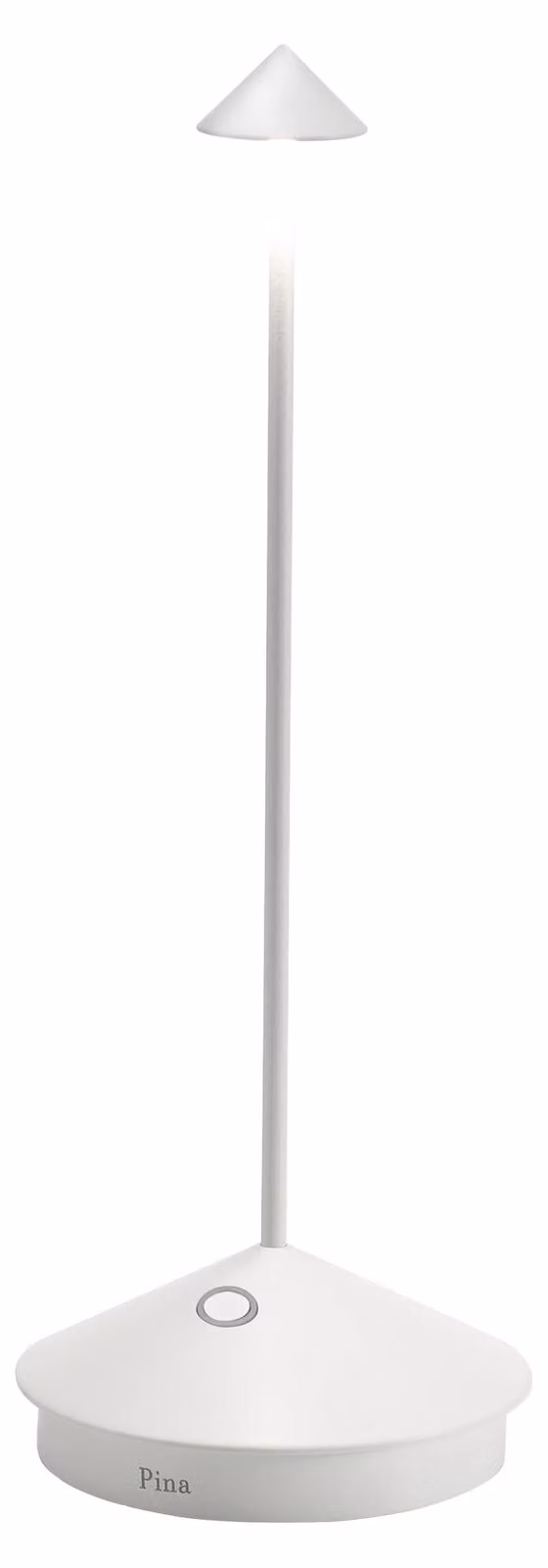 Lampada a led da tavolo Pina Pro Bianca ricaricabile e dimmerabile senza fili Zafferano CCT 2200-2700-3000K IP54 Batteria da 12h
