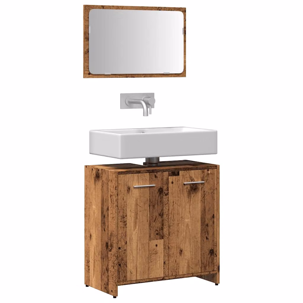 Mobile da bagno con specchio vidaXL in legno marrone, L: 60 cm, P: 33 cm, H: 60 cm