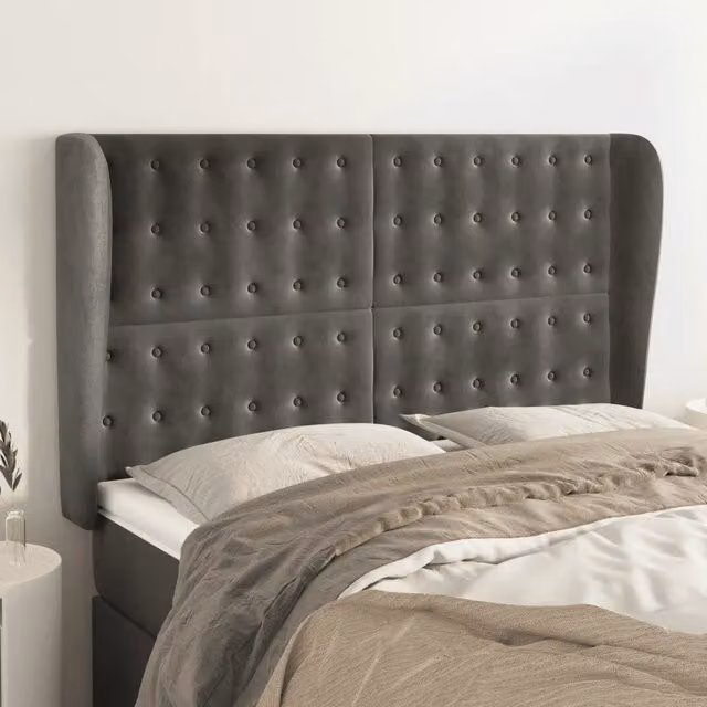 Testiera con Orecchie Design Mania in Velluto Grigio L: 147 cm, P: 23 cm, H: 118-128 cm – 1