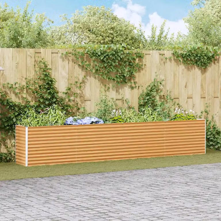 Letto rialzato da giardino vidaXL in acciaio galvanizzato Marrone Chiaro L: 390 cm, P: 50 cm, H: 68 cm
