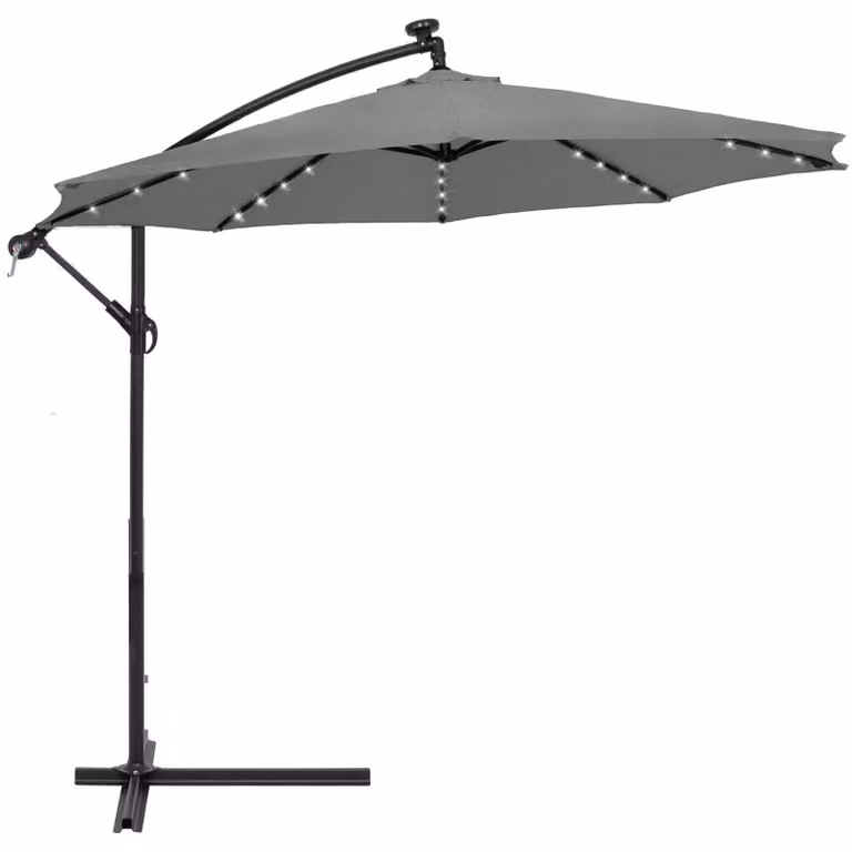 Ombrellone Springos® con illuminazione solare a LED, manovella, XXL, diametro 300 cm, grande ombrellone da giardino con telo