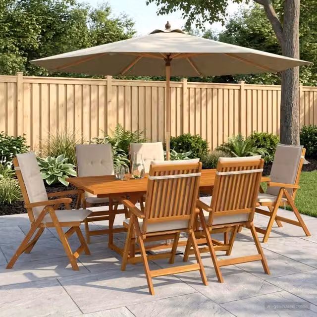 Set da pranzo da giardino vidaXL in legno di acacia naturale composto da 7 pezzi – 1