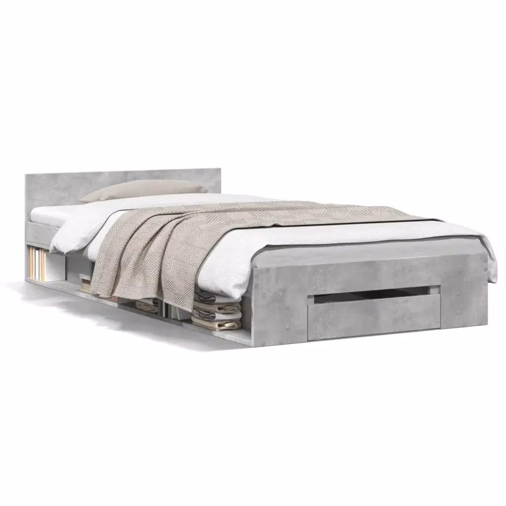 Letto con cassetti vidaXL in legno multistrato grigio cemento L/P/H: 190 x 90 x 45 cm – 2
