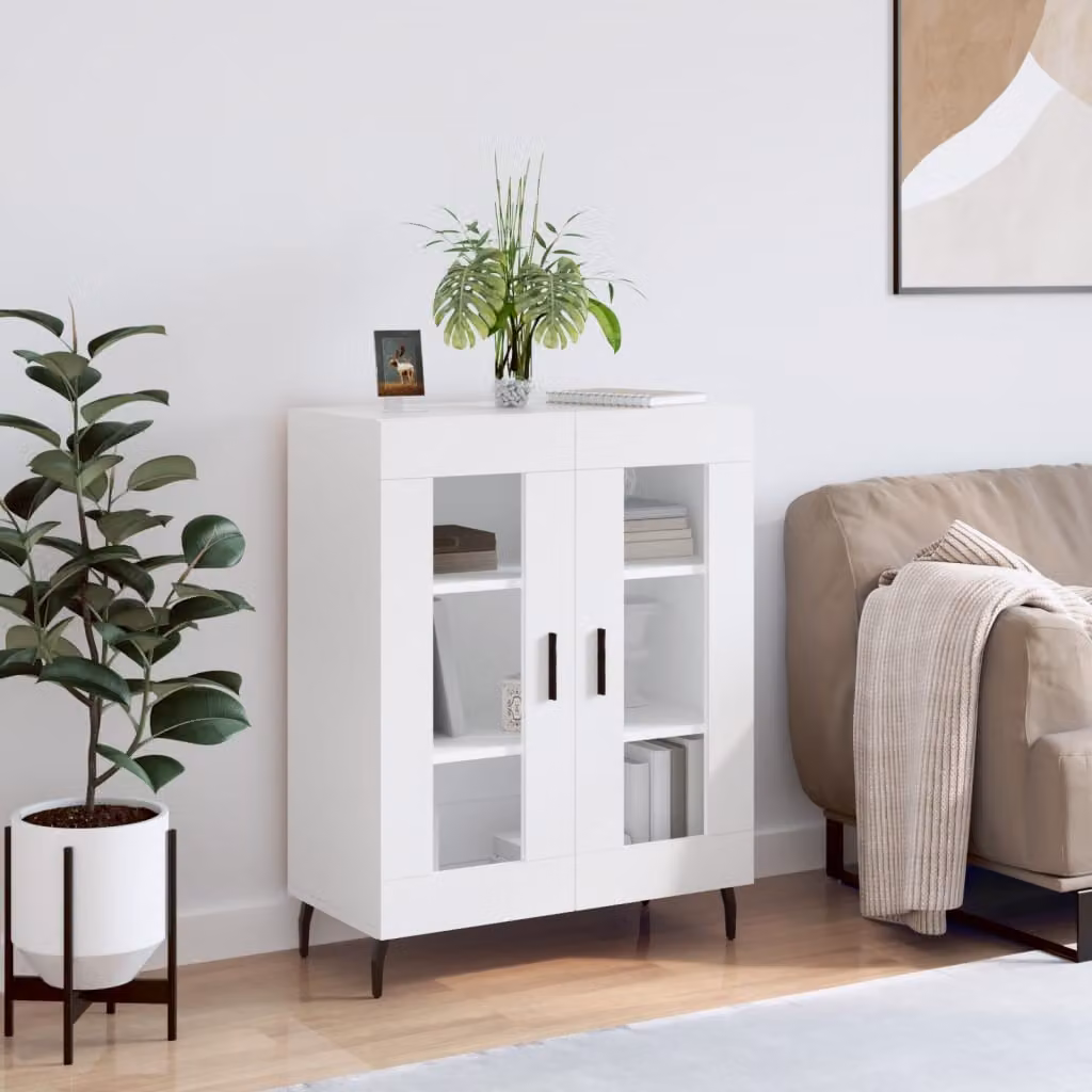 Credenza bianca vidaXL in legno multistrato e metallo, L: 69,5 cm, P: 34 cm, H: 90 cm