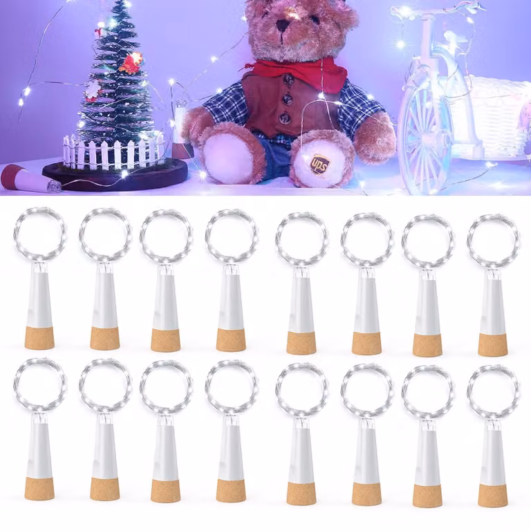 Luci a LED con tappo, ricaricabili tramite USB, 20 LED, 2 metri, confezione da 16 pezzi