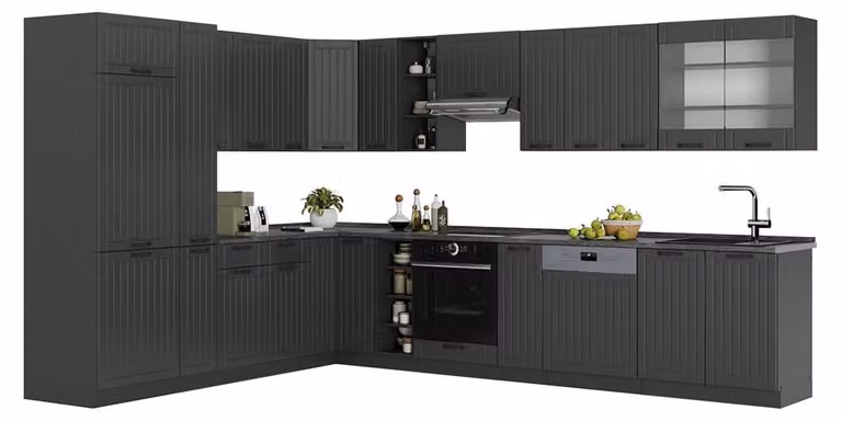 Cucina angolare completa Vicco Fame-Line Grigio scuro/Antracite 347 x 257 cm senza piano di lavoro, Model 56726