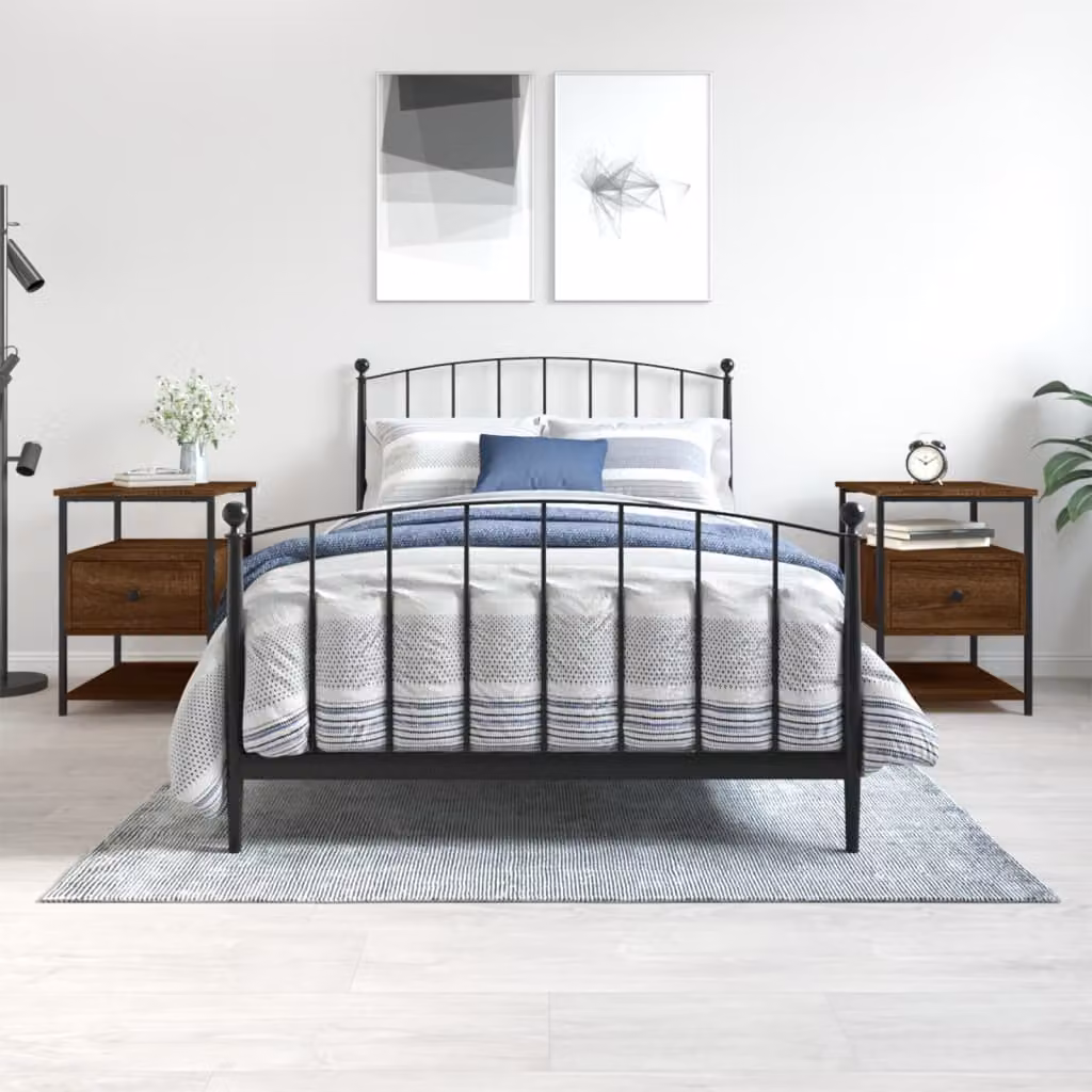 Set di 2 comodini vidaXL in legno multistrato e metallo, colore rovere marrone, L 40 cm x P 42 cm x H 56 cm