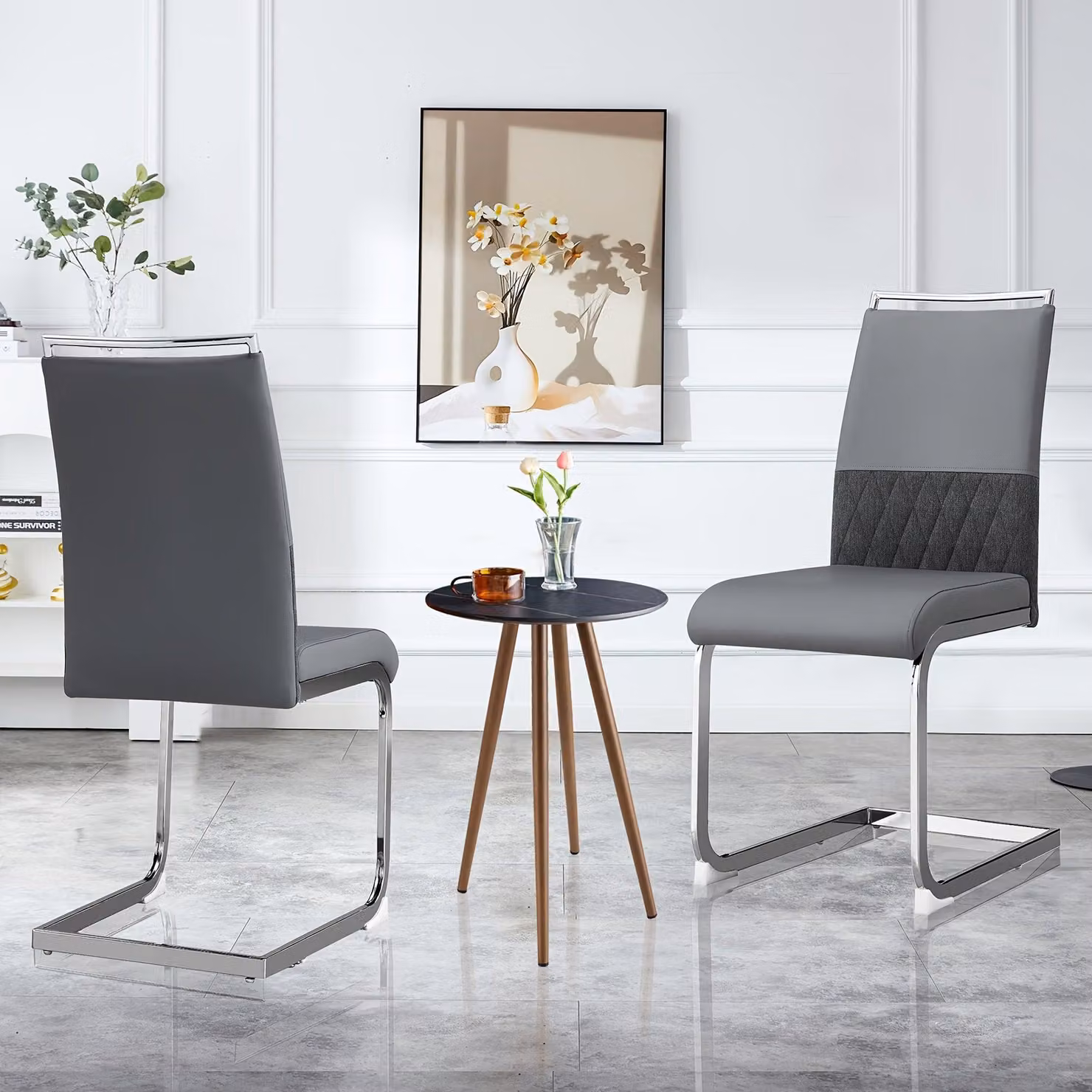 Set di due comode sedie da pranzo grigie, in stile moderno