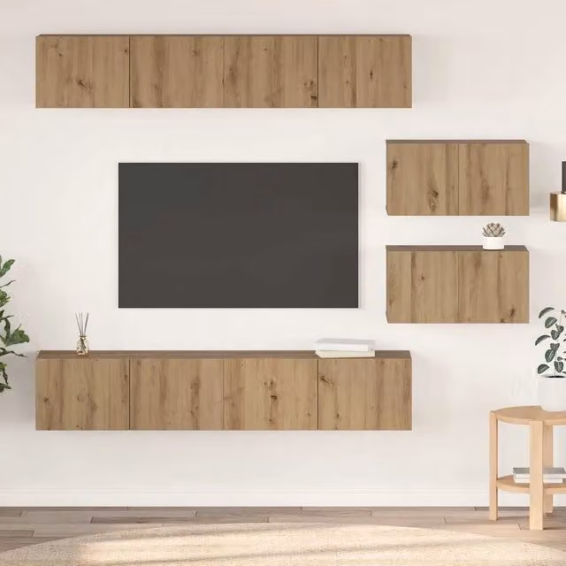 Set mobile TV 6 pz-Credenza per TV Rovere artigianale Legno multistrato 703364