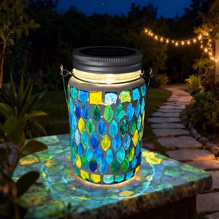 Lampada solare a mosaico, in vetro, colore blu, grado di protezione IP65, confezione singola
