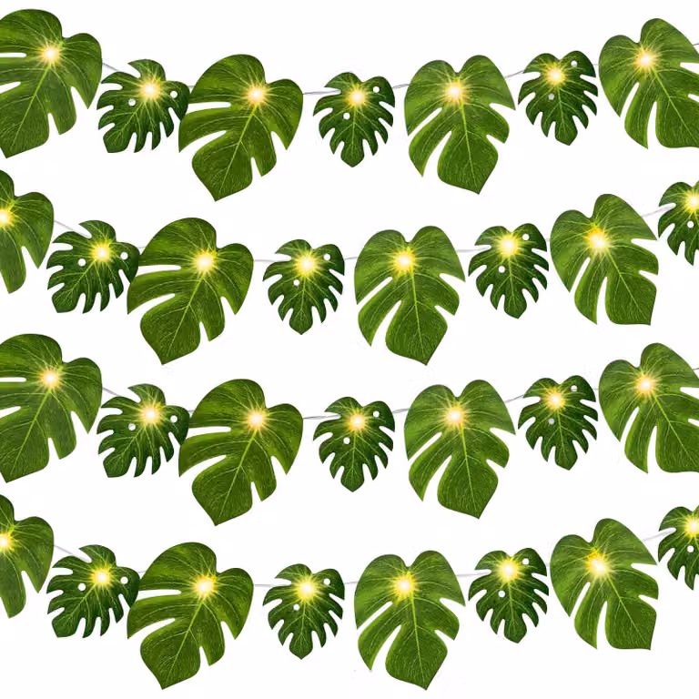 Catena luminosa a forma di foglie di Monstera, lunghezza 3 metri, 20 LED, alimentata a batteria