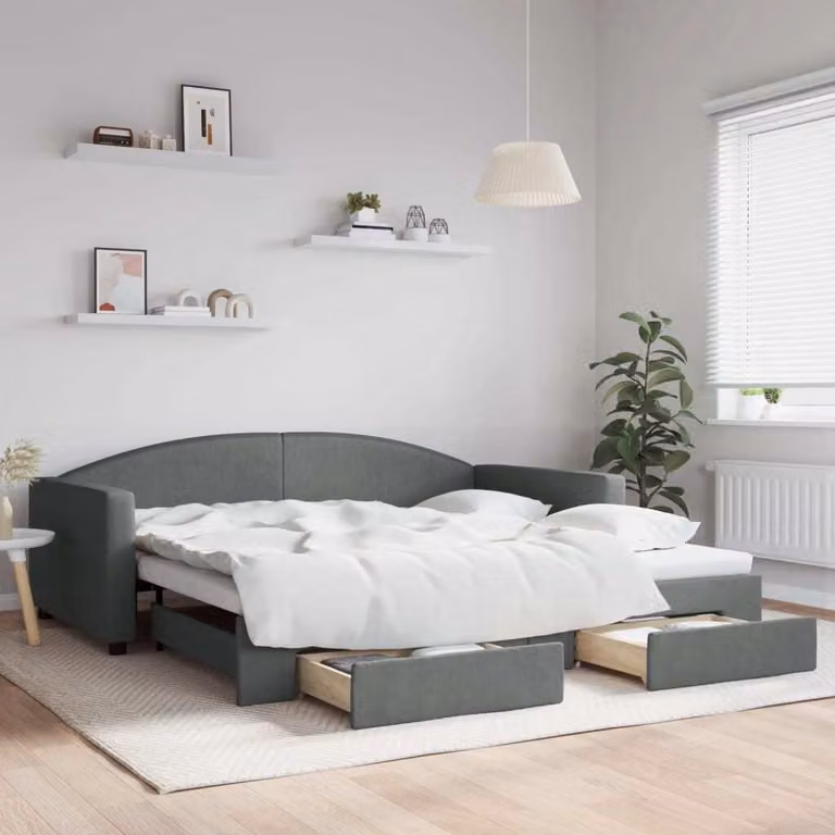 Maison Exclusive - Divano letto estraibile con cassetti, grigio scuro, 100x200 cm, tessuto