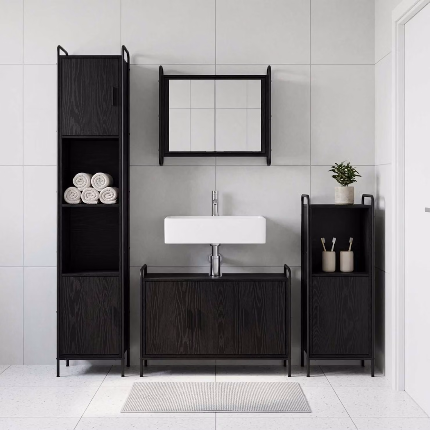vidaXL Set di Armadi da Bagno 4 pz Rovere Nero 40 x 36 x 181 cm