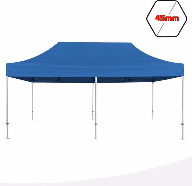 Gazebo 3x6 m blu SENZA laterali pieghevole alluminio piantone esagonale 45mm portatile estendibile richiudibile estensibile acciaio per fiere eventi stand chiosco tenda tendone mercato mercatino