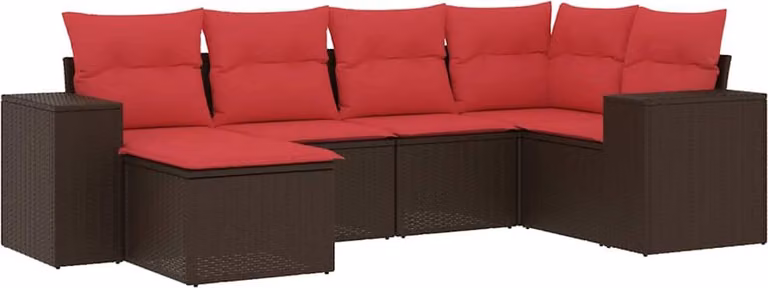 Set Divani da Giardino 6 pz con Cuscini Marrone in Polyrattan