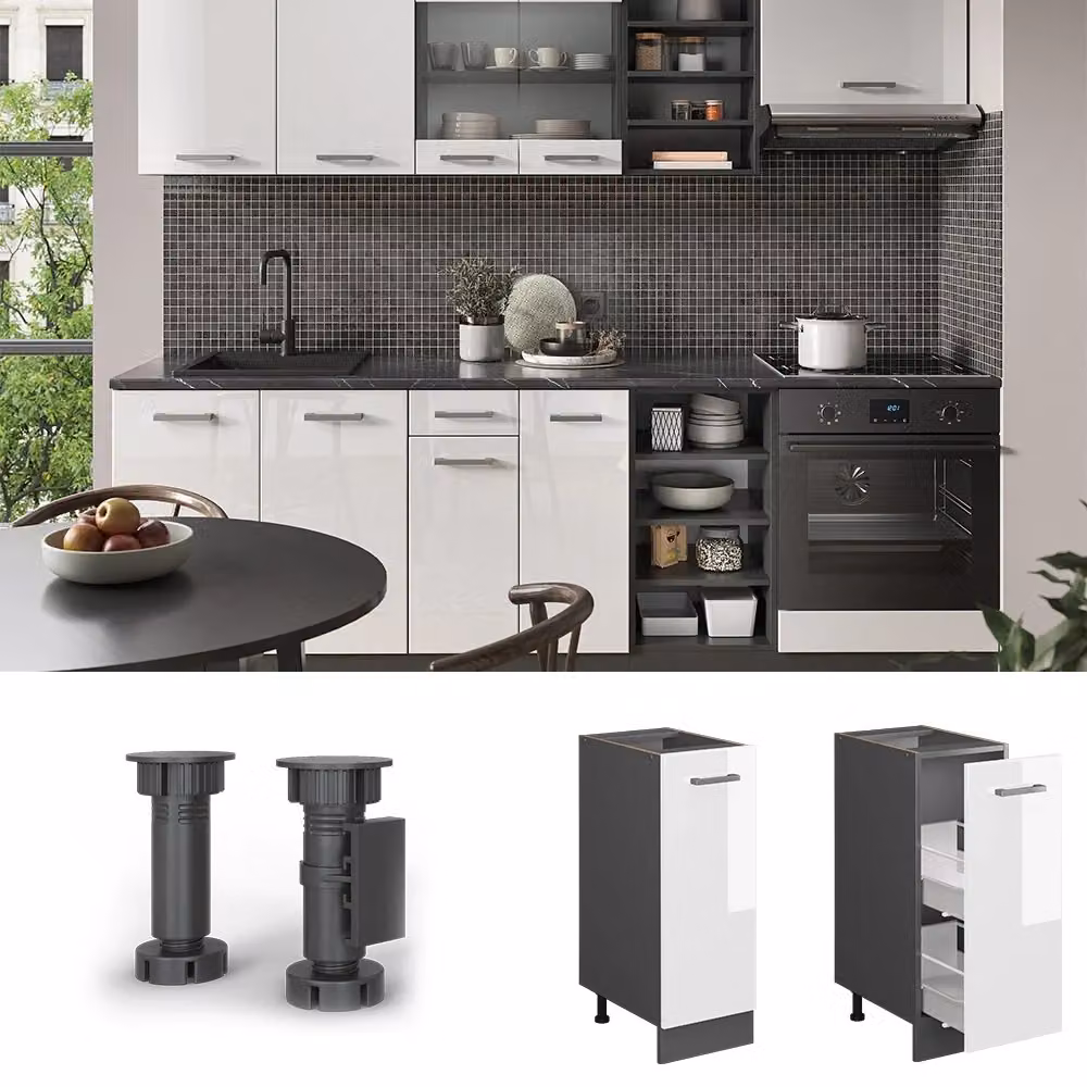 Armadio dispensa da cucina alto R-Line Vicco Bianco lucido e Antracite L: 30 cm – 2