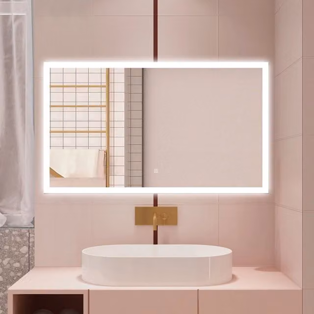 AICA Specchio da bagno 120 x 70 cm, dimmerabile, Funzione Memoria, antiappannamento, 3 colori