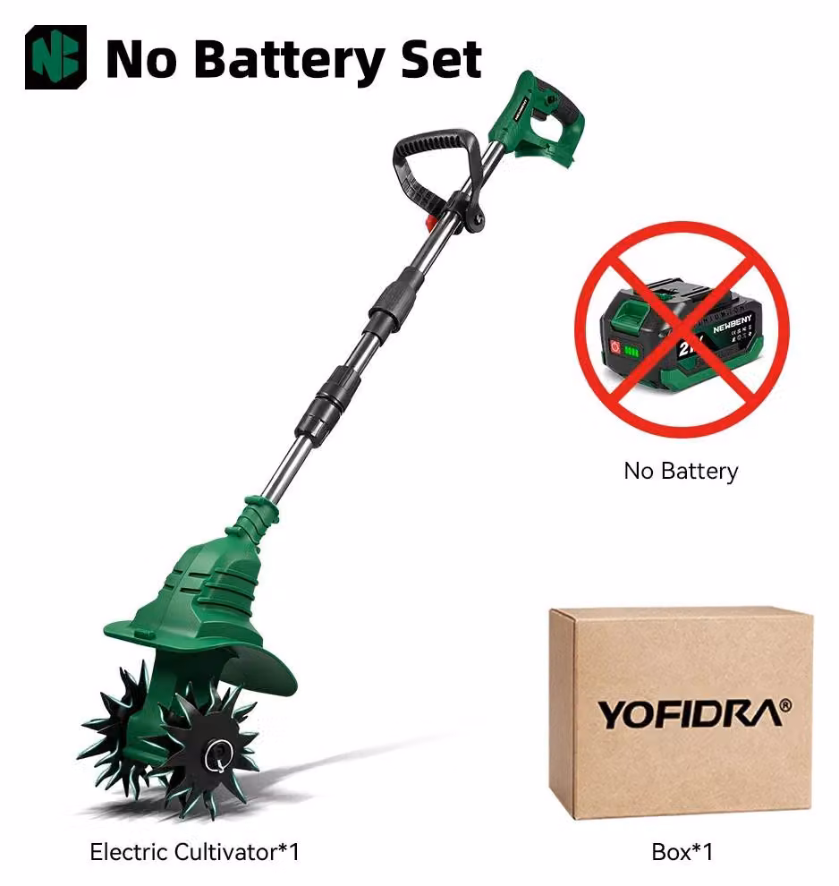 Motocoltivatore elettrico - Zappa e decespugliatore a batteria - Potenza: 1800W - Senza fili e portatile - Larghezza di lavoro: 170mm - Profondità di lavoro: 150mm - Motore in rame da 900 giri/min - Senza batteria