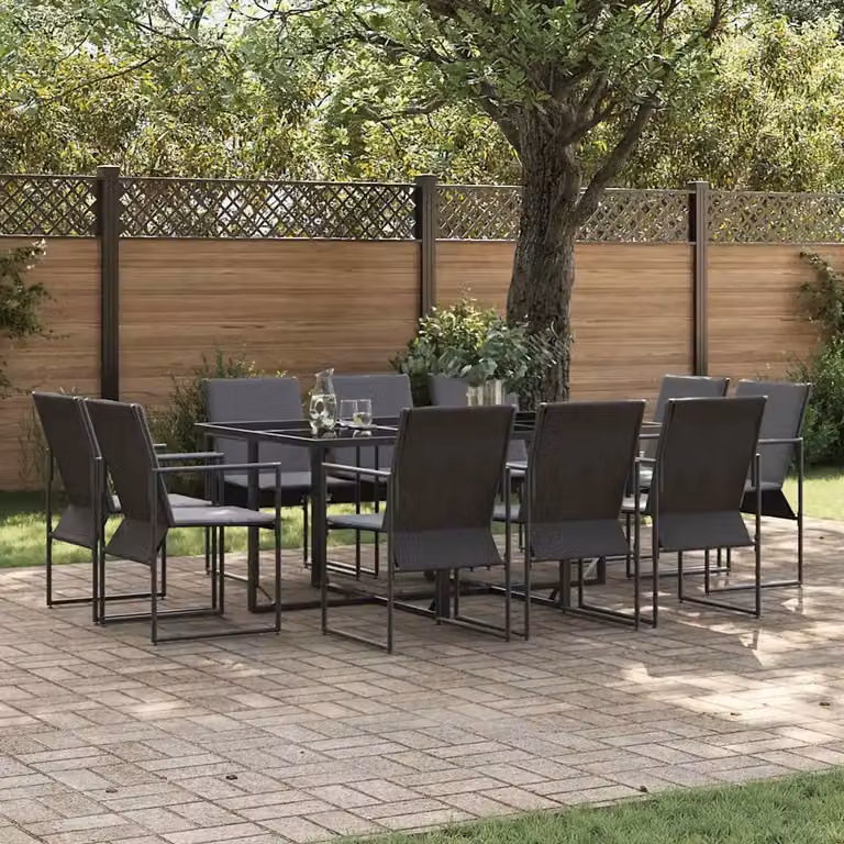 Set da pranzo da giardino vidaXL in acciaio antracite e vetro nero, 11 pezzi