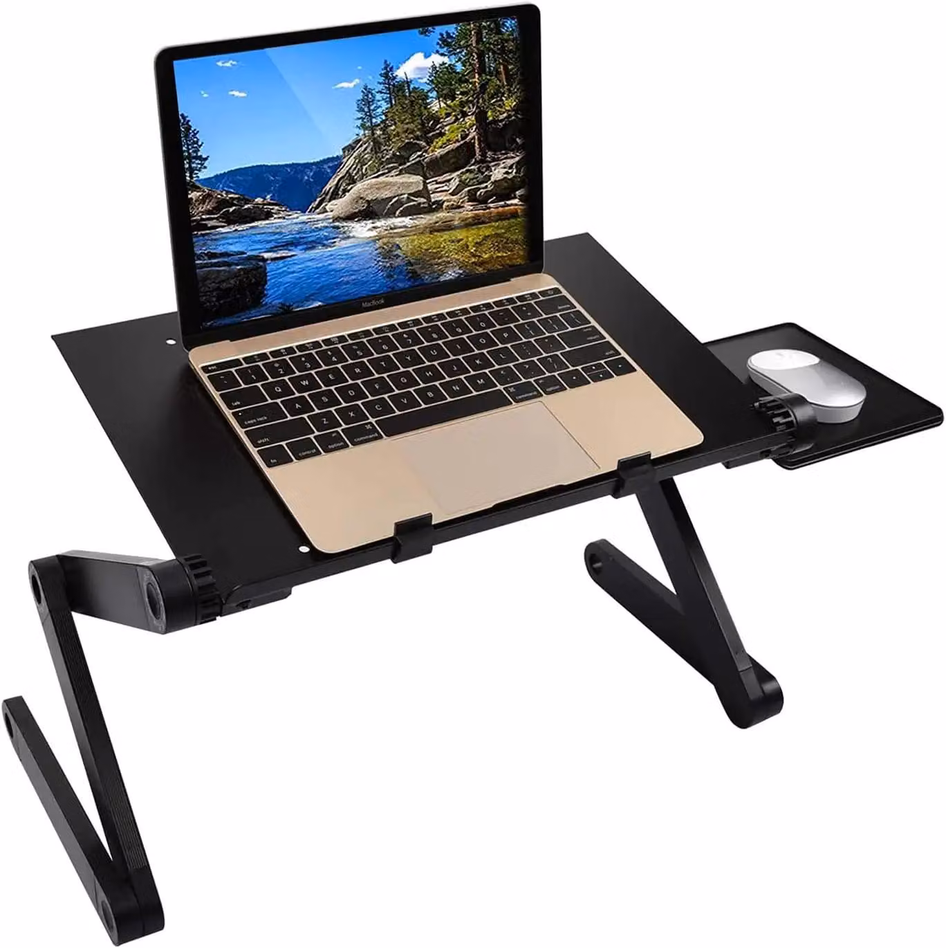Supporto per laptop - Tavolino pieghevole da letto/da divano - Regolabile in altezza e inclinazione - Portatile - Metallo - Nero