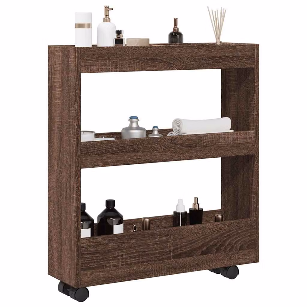 vidaXL Carrello Stretto a 3 Livelli in Truciolato e MDF Rovere Marrone H: 70,0 cm, L: 60,0 cm, P: 18,0 cm