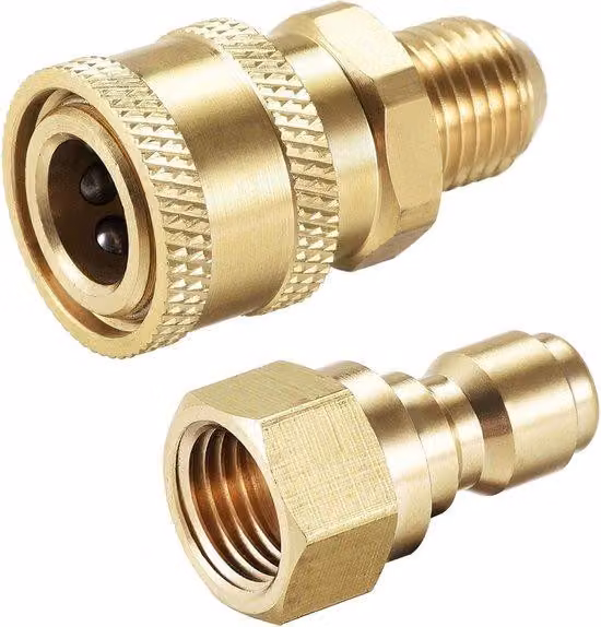 Adattatore in ottone con attacco rapido per tubi da giardino, per idropulitrici - Filettatura M14x1,5 esterna e interna - Testina di collegamento a tenuta stagna.