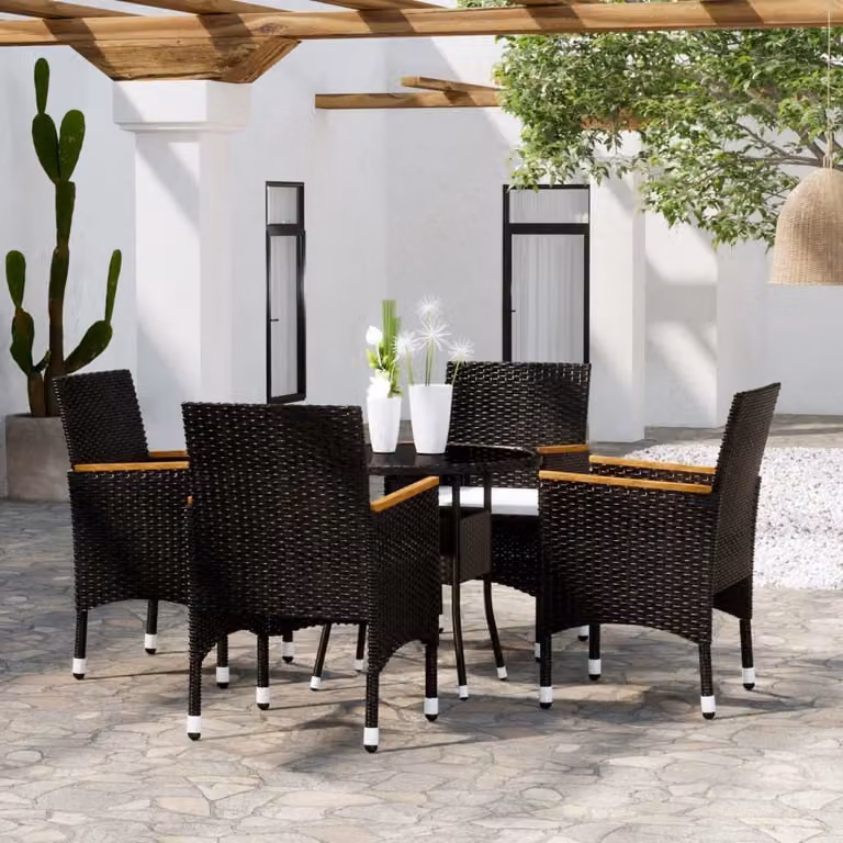 Maison Exclusive - Set da pranzo da giardino 5 pezzi in polyrattan nero