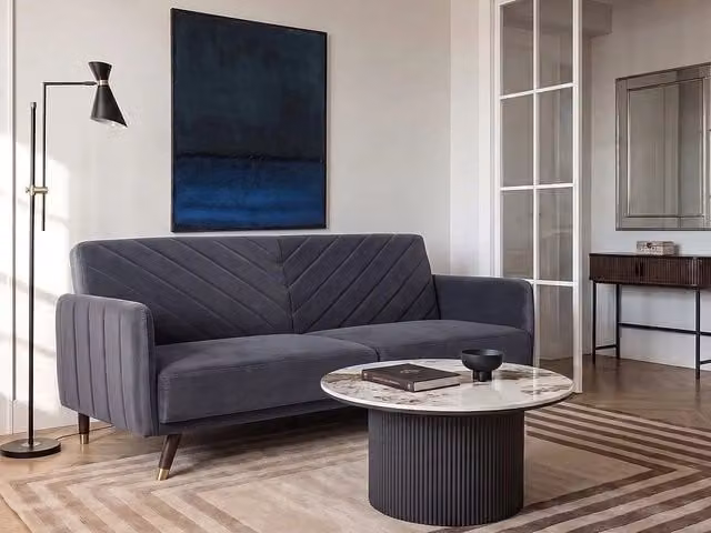 Divano Letto Click Clack Beliani in Velluto Grigio con Struttura in Legno e Poggiatesta Regolabile per Soggiorno Moderno – 1