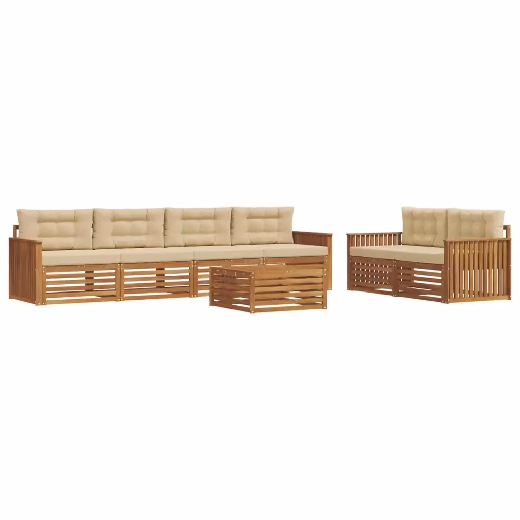 Set di divani da esterno 7 pezzi vidaXL in legno di acacia con cuscini beige e tavolino da giardino moderno – 2