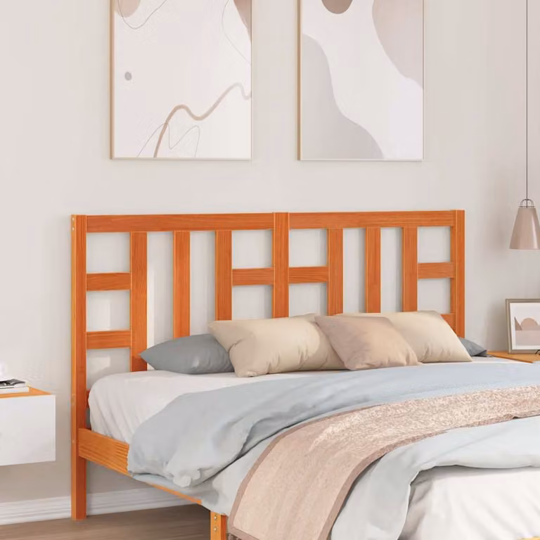 Testiera per letto vidaXL in legno massello di pino, colore marrone cera, stile rustico