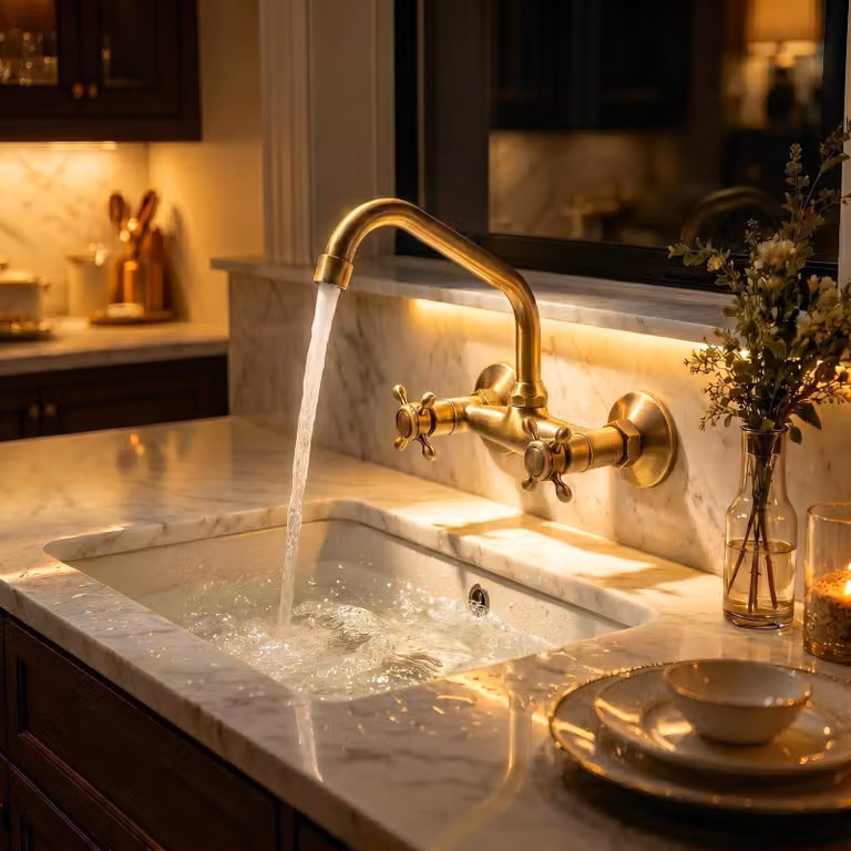 Rubinetto vintage da parete in bronzo anticato, ideale per cucina e bagno