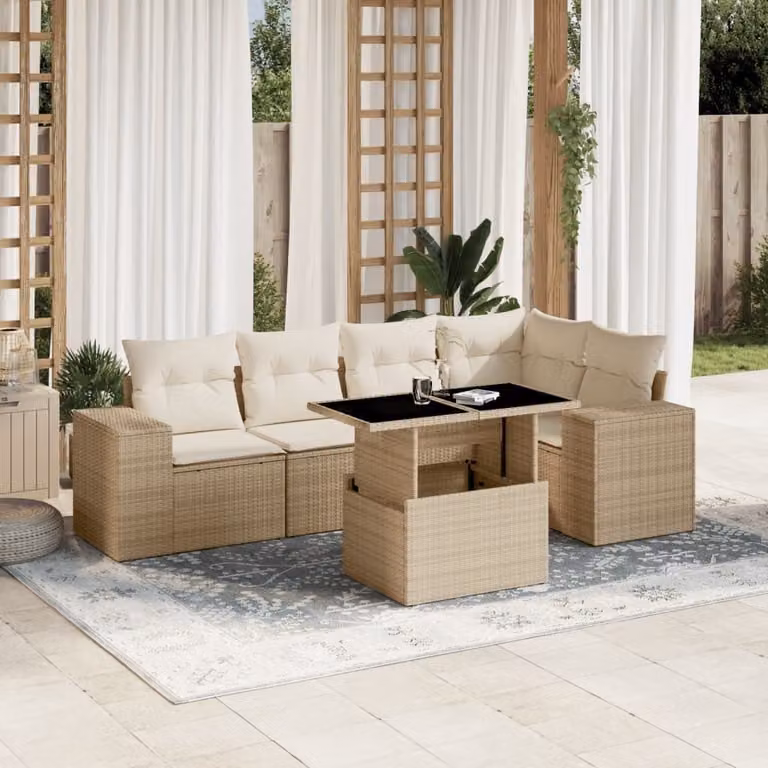 Maison Exclusive - Set Divano da Giardino 6 pz con Cuscini Beige in Polyrattan