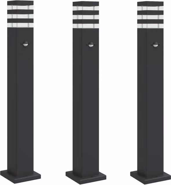 Set di 3 lampade da terra per esterni in alluminio nero con sensore di movimento, altezza: 80 cm, modello CFW6710938 – 1