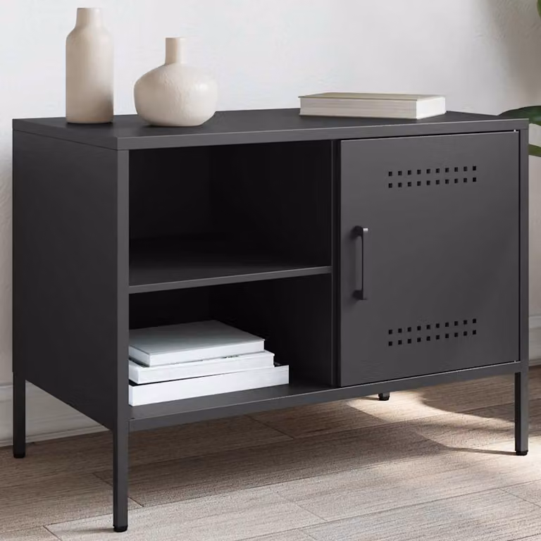Mobile TV vidaXL in acciaio nero con stile industriale L: 68 cm, P: 39 cm, H: 50,5 cm