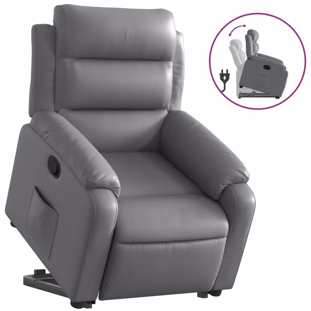 Poltrona Alzapersona Reclinabile vidaXL Grigia in Similpelle con Assistenza Elettrica – 2