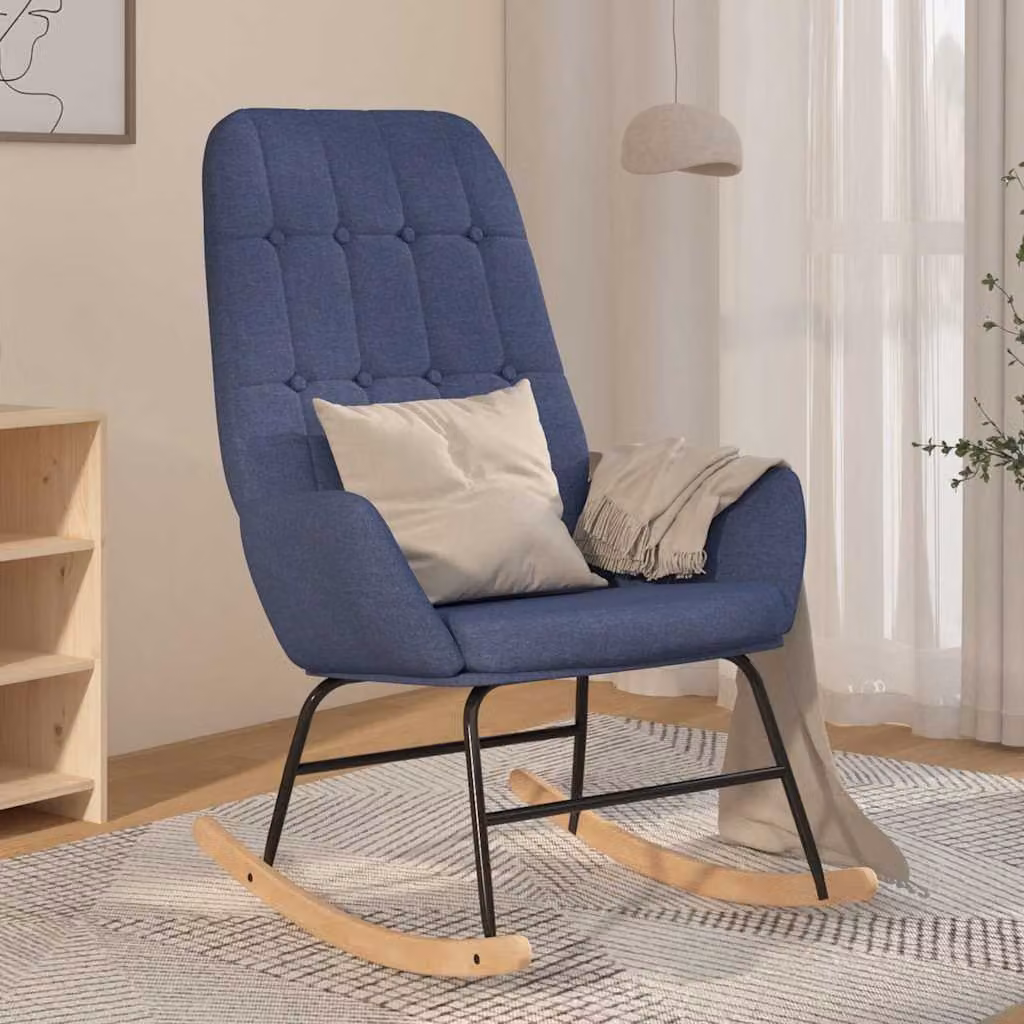 vidaXL Poltrona a Dondolo Moderna in Tessuto Blu con Braccioli e Imbottitura in Schiuma L/P/H: 79 x 70 x 101 cm