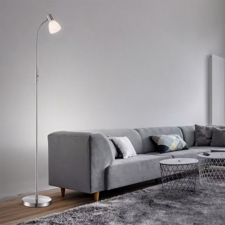 Lampada da terra, metallo, vetro, nichel, faretto mobile, H 146 cm