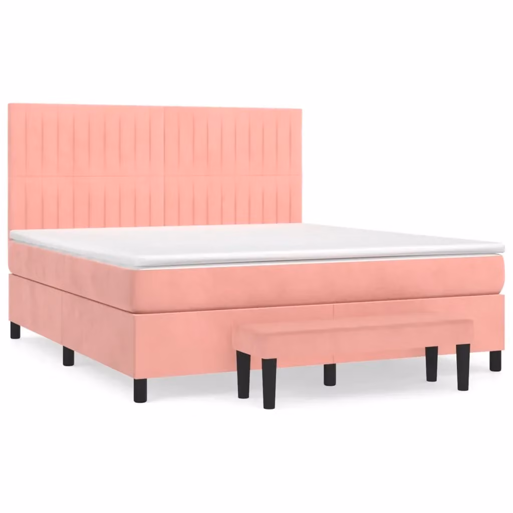 Letto con Giroletto a Molle e Materasso Ibrido vidaXL in Velluto Rosa e Bianco L/P: 180 x 200 cm – 2