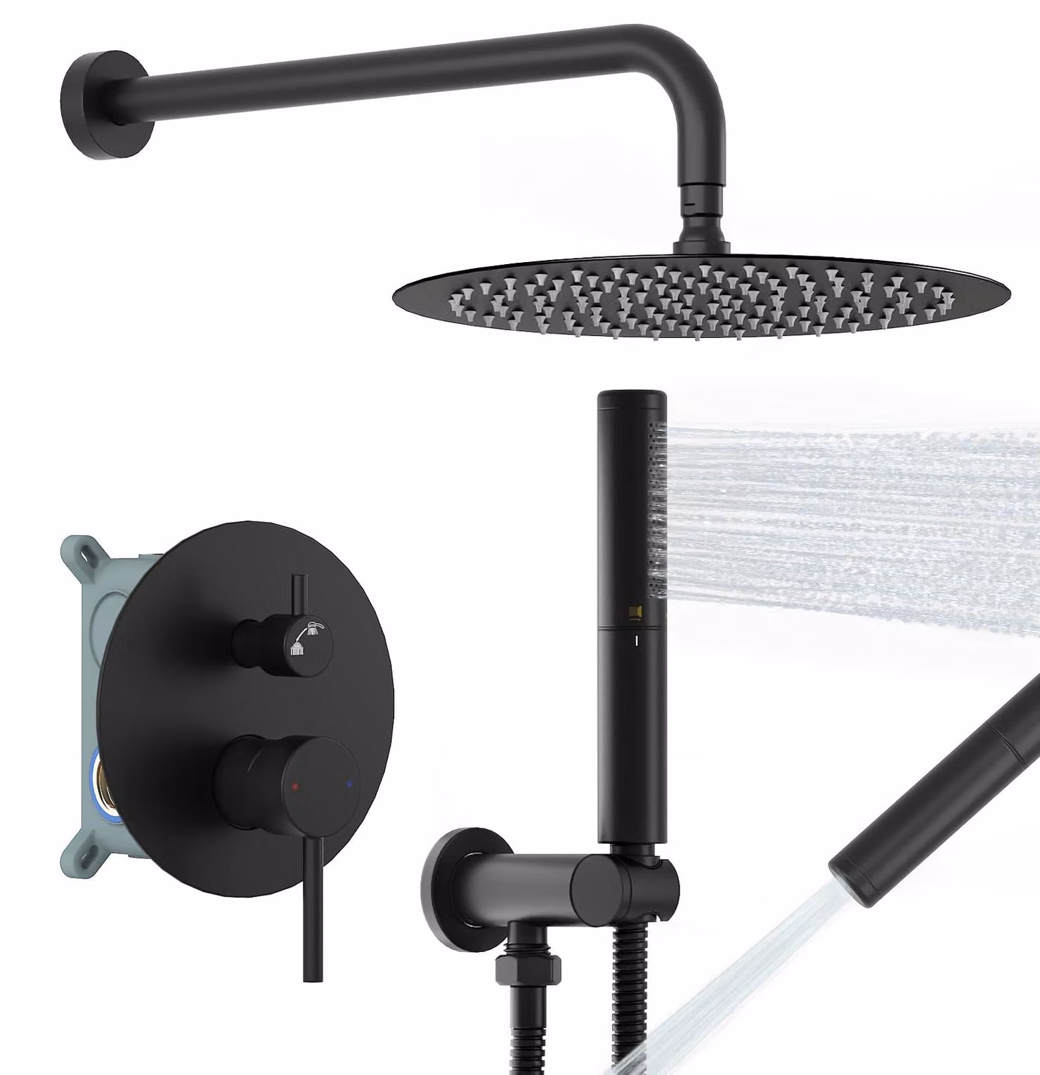 Sistema doccia BESy con soffione rotondo da 25,4 cm e doccetta manuale da parete, modello alto