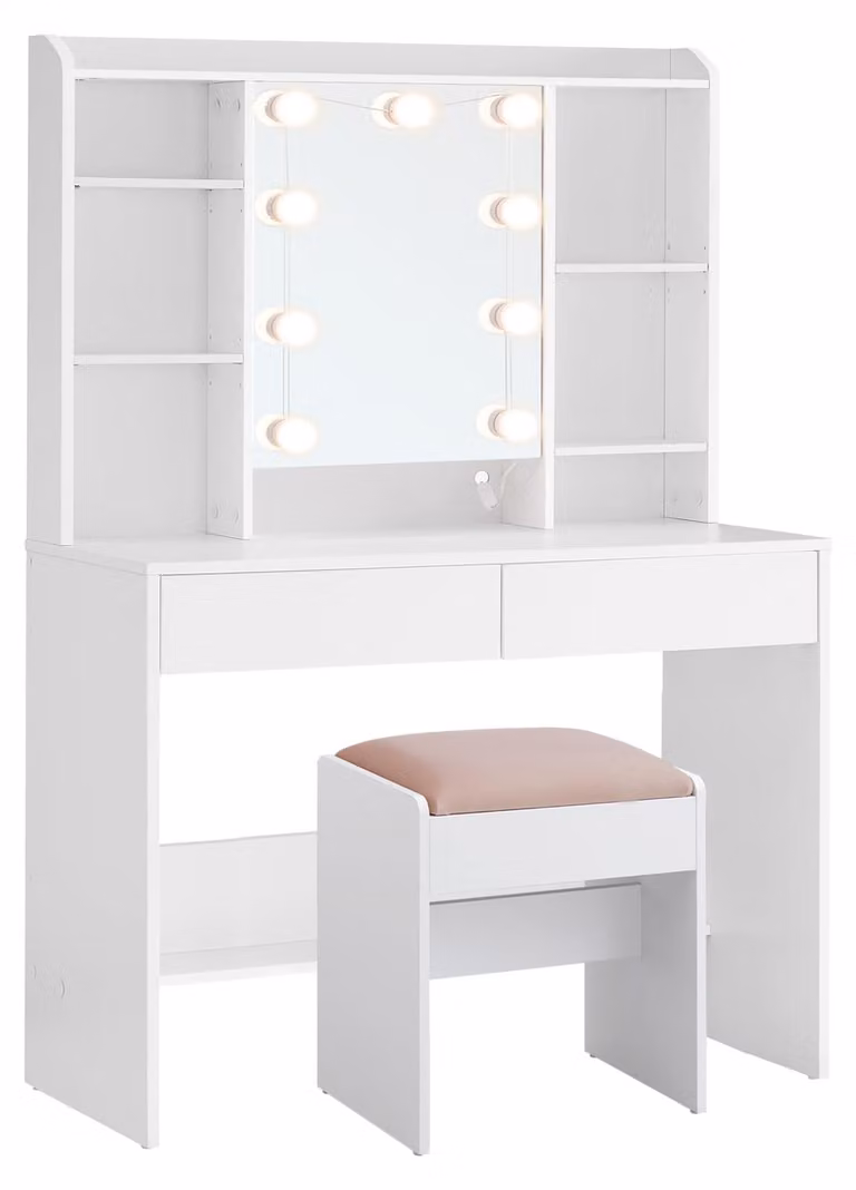 Tavolino da trucco VASAGLE con illuminazione, luminosità regolabile, sgabello e specchio