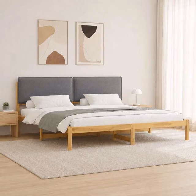 Letto con Testiera Rivestita Bianco lavato e grigio chiaro 3405043