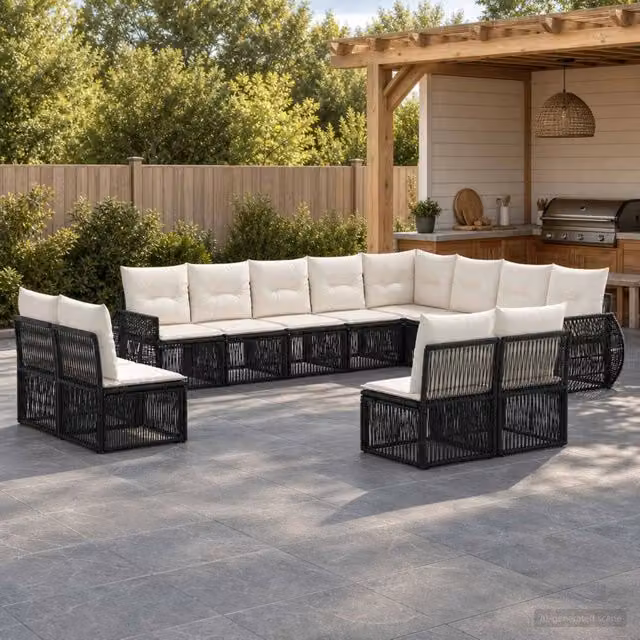 Set Divano da Giardino 12 pz Nero e Bianco Crema polyrattan 3435574