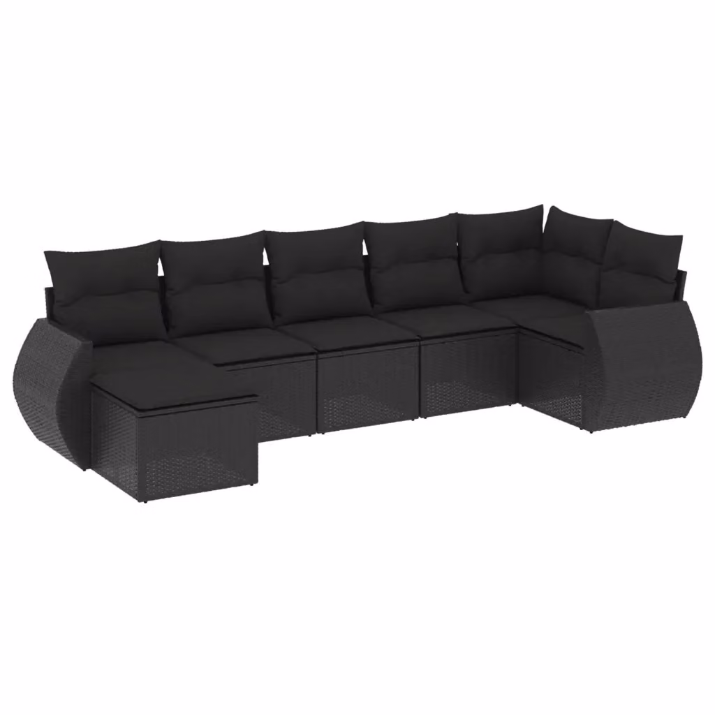 Set di divani da giardino vidaXL a forma di L con 7 pezzi e cuscini in polyrattan nero – 2