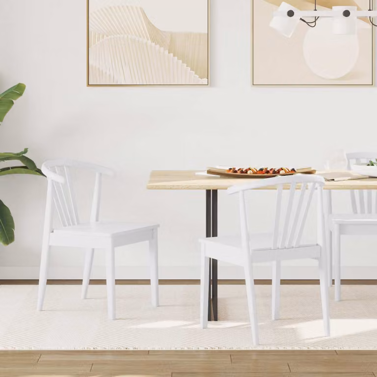 Set di 2 sedie da pranzo vidaXL in legno di gomma massiccio bianco con seduta in tessuto stile scandinavo