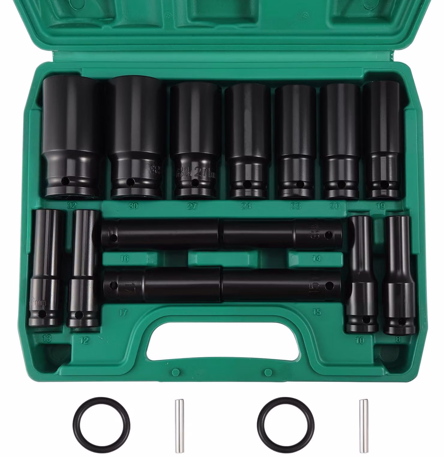 Set di bussole per avvitatori a percussione, 15 pezzi, attacco da 1/2 pollice, da 8 a 32 mm, per riparazioni auto