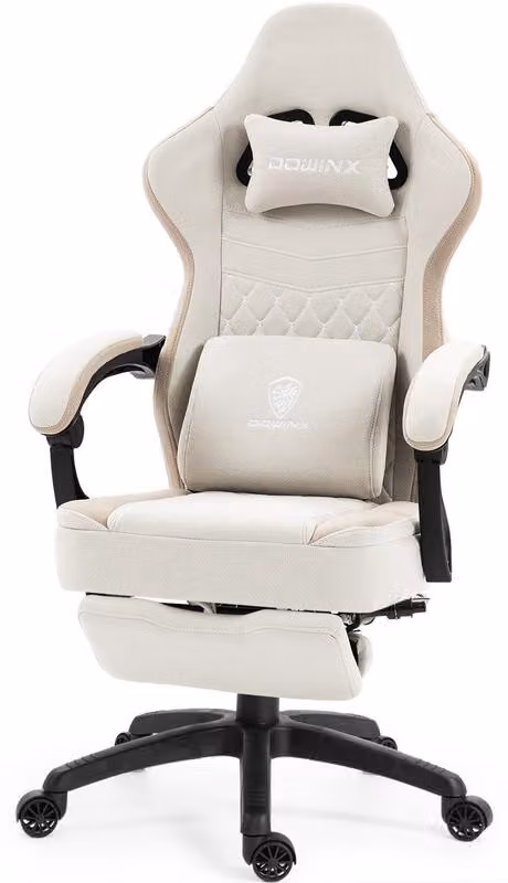 Sedia da gaming in tessuto, con imbottitura in gel e molle insacchettate, funzione massaggio, poggiapiedi regolabile, design ergonomico, colore verde
