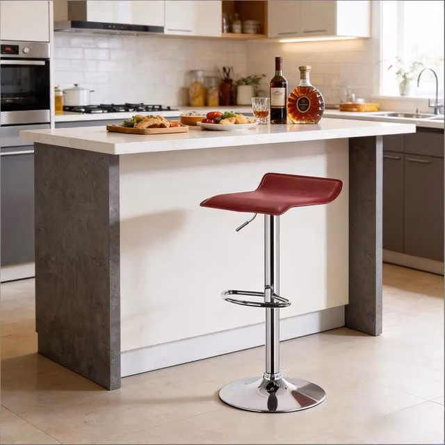 Sgabello da bar girevole con altezza regolabile e seduta ergonomica per cucina in ecopelle e acciaio rosso vino