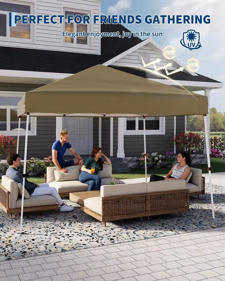 Paviglione pop-up - Tenda a tunnel - Per 5-8 persone - Impermeabile - Tessuto Oxford 210D - Protezione UV 50+ - 2,4 x 2,4 metri - Colore: kaki scuro