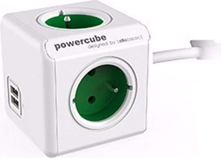 Cavo di prolunga, ciabatta Allocacoc PowerCube Extended USB 1,5 m FR - verde, 4x 230V, 2x USB-A, 2,1A