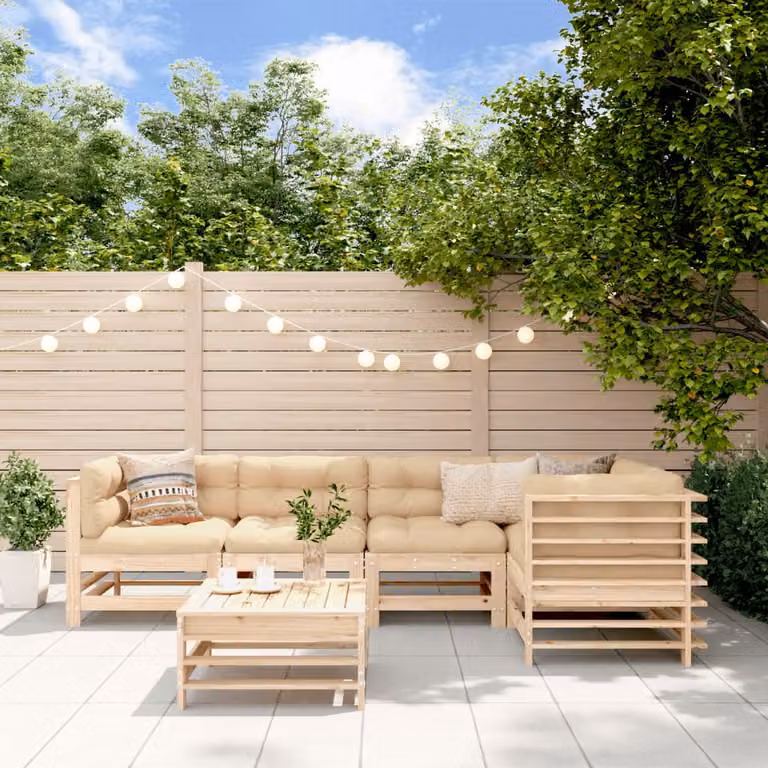 Set Salotto da Giardino vidaXL in Legno di Pino con Cuscini Marrone e Beige, Composizione a L con Elemento Angolare e Ottoman